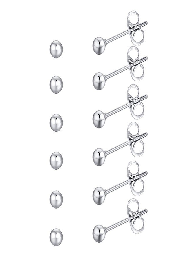 FOSIR 6 Pair Tiny Women Ball Stud Earrings Surgical Stainless Steel Earrings Set (3mm, Stainless Steel) - Image 3